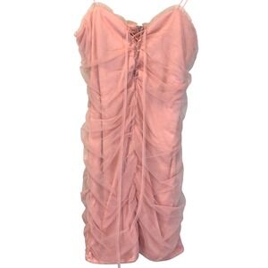 Fiestar Seer Pink Tulle Lace Up Bodice Bodycon Back Zipper Mini Dress Size Large